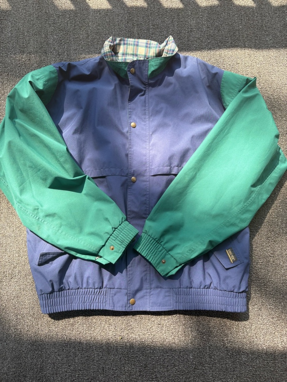 Vintage Tourney GORE-TEX Blue &‎ Teal Plaid-Lined Shell Jacket Made In The USA